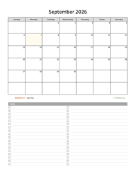 September 2026 Calendar with To-Do List