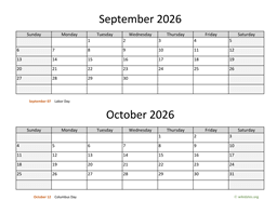September and October 2026 Calendar