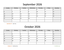 september and october 2026 calendar