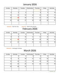 three months 2026 calendar vertical