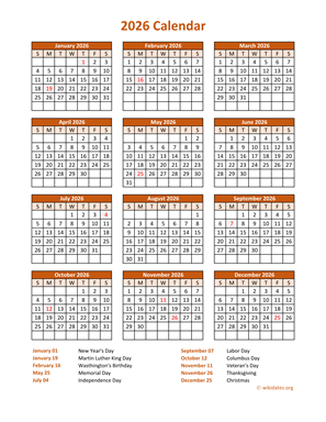 Calendar 2026 Vertical