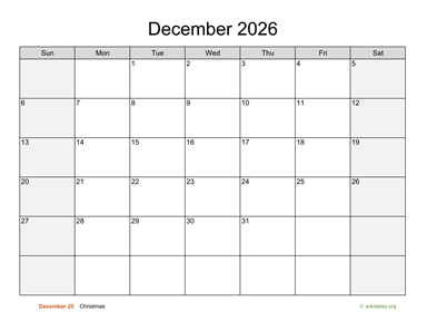 December 2026 Calendar with Weekend Shaded