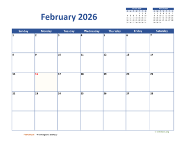 February 2026 Calendar Classic