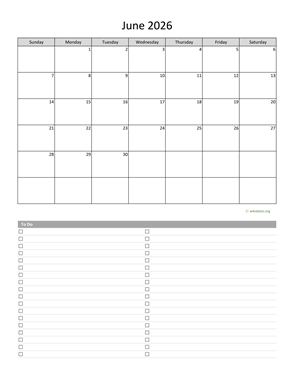 June 2026 Calendar with To-Do List