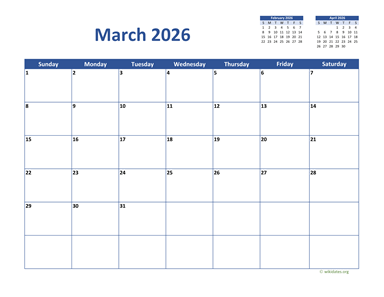 March 2026 Calendar Classic