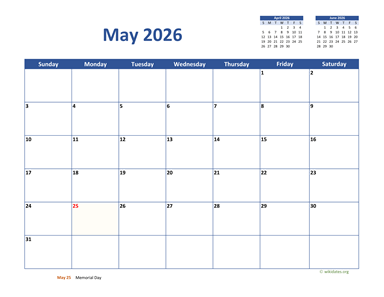 May 2026 Calendar Classic  WikiDates.org