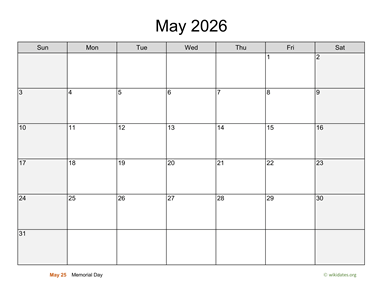 May 2026 Calendar with Weekend Shaded