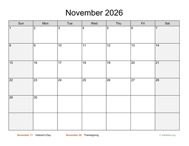 November 2026 Calendar with Weekend Shaded