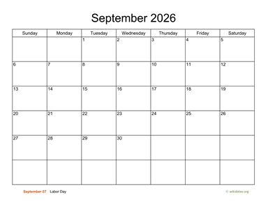 Basic Calendar for September 2026