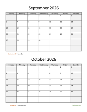 September and October 2026 Calendar Vertical