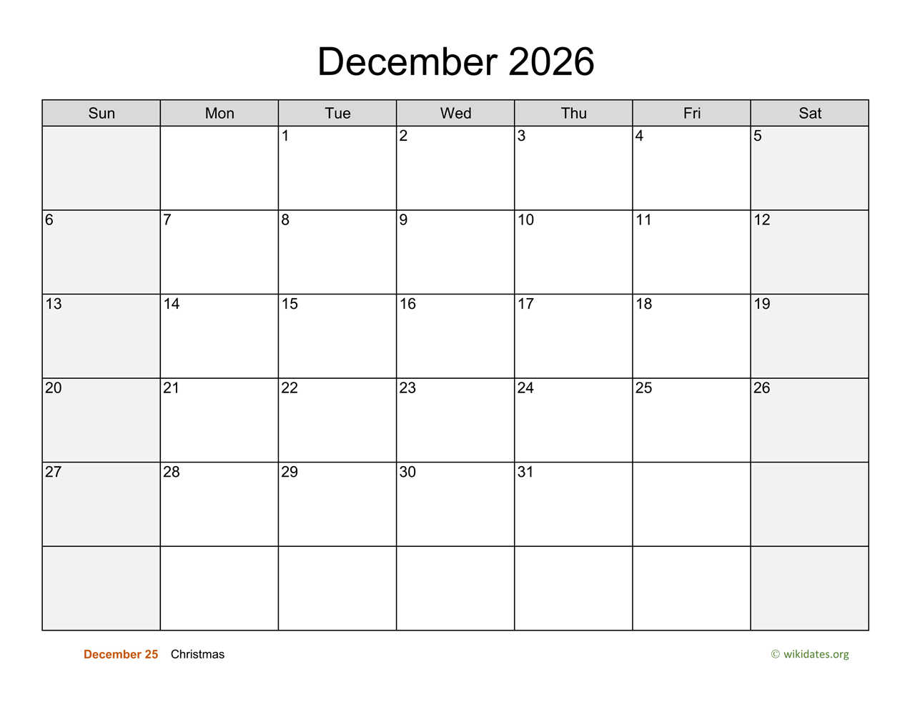 december-2026-calendar-with-weekend-shaded-wikidates
