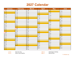 2027 Calendar on 2 Pages, Landscape Orientation
