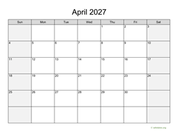 April 2027 Calendar with Weekend Shaded