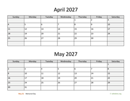 April and May 2027 Calendar