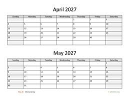 april and may 2027 calendar