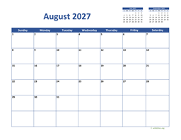 August 2027 Calendar Classic