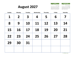 August 2027 Calendar with Extra-large Dates