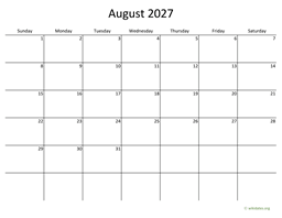 August 2027 Calendar with Bigger boxes