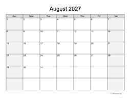 August 2027 Calendar with Weekend Shaded