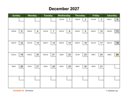 December 2027 Calendar with Day Numbers