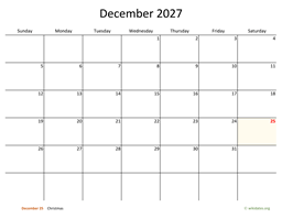 December 2027 Calendar with Bigger boxes