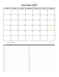 December 2027 Calendar with To-Do List