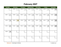 February 2027 Calendar with To-Do List  WikiDates.org
