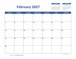 February 2027 Calendar Classic