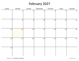 February 2027 Calendar with Bigger boxes