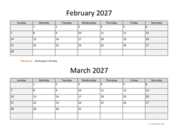 February and March 2027 Calendar