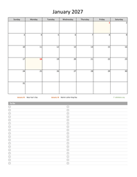 January 2027 Calendar with To-Do List