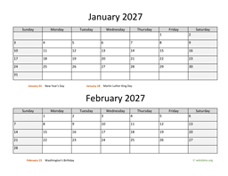 January and February 2027 Calendar