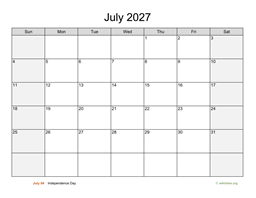 July 2027 Calendar with Weekend Shaded