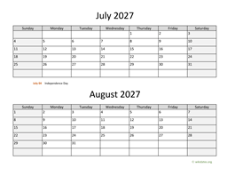 July and August 2027 Calendar