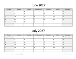 June and July 2027 Calendar