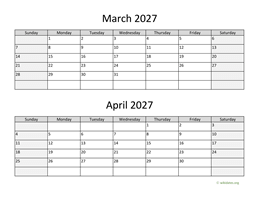 March and April 2027 Calendar