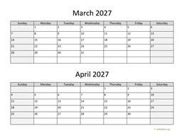 march and april 2027 calendar