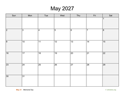 May 2027 Calendar with Weekend Shaded