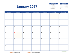 Monthly 2027 Calendar Classic