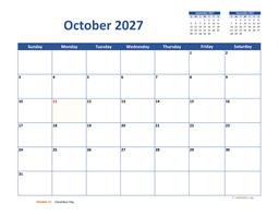 October 2027 Calendar Classic