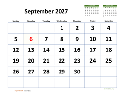September 2027 Calendar with Extra-large Dates
