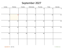 September 2027 Calendar with Bigger boxes