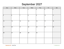 September 2027 Calendar with Weekend Shaded