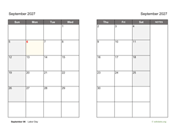 September 2027 Calendar on two pages