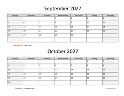 September and October 2027 Calendar