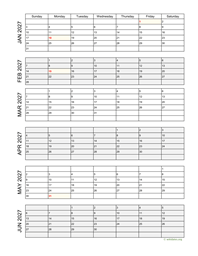 six months 2027 calendar vertical