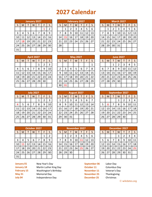 Calendar 2027 Vertical