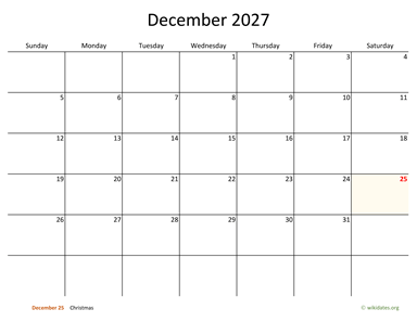 December 2027 Calendar with Bigger boxes
