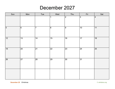 December 2027 Calendar with Weekend Shaded