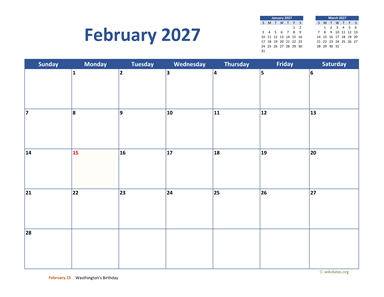 February 2027 Calendar Classic